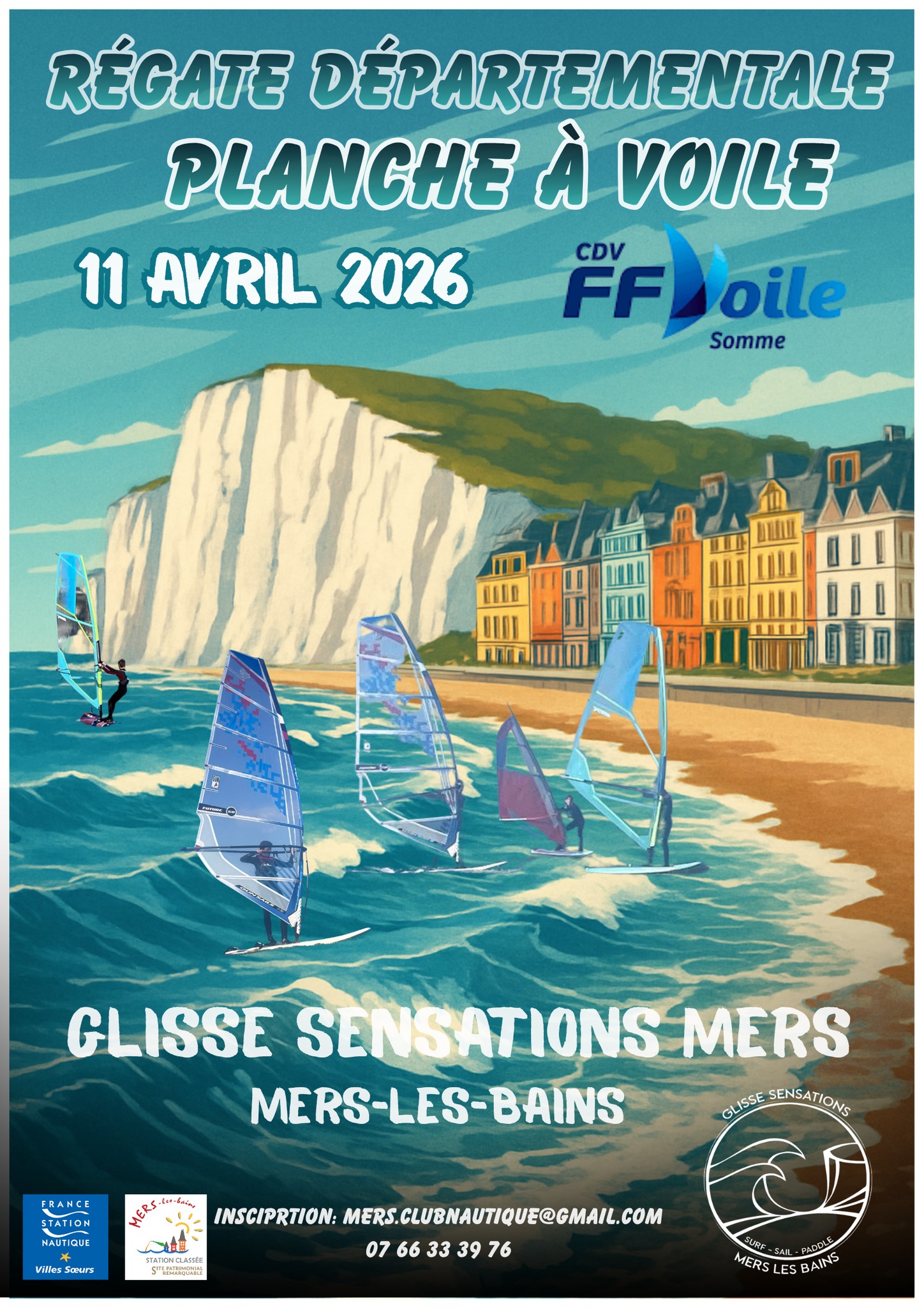 Régate départementale de planche à voile du CDVoile de la Somme à Ville de Mers-les-Bains